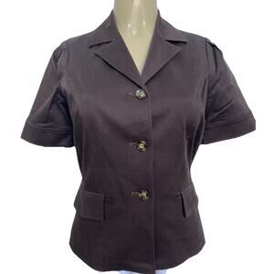 Oscar De La Renta Blazer Jacket Cotton Brown Short Sleeve Button Down No…